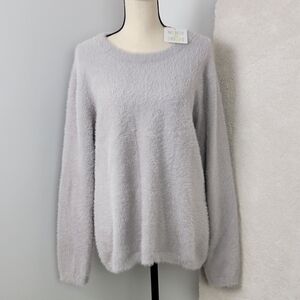 Ellen Tracy Gray Metallic Cloud Downtown Glam Eyelash Sweater Sz L NWOT